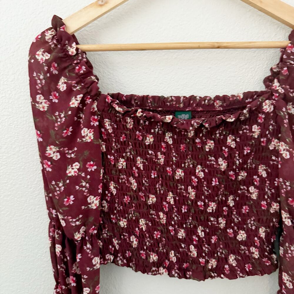 WILD FABLE | Maroon Blush Smocked Off Shoulder Floral Balloon Sleeve |‎ Medium